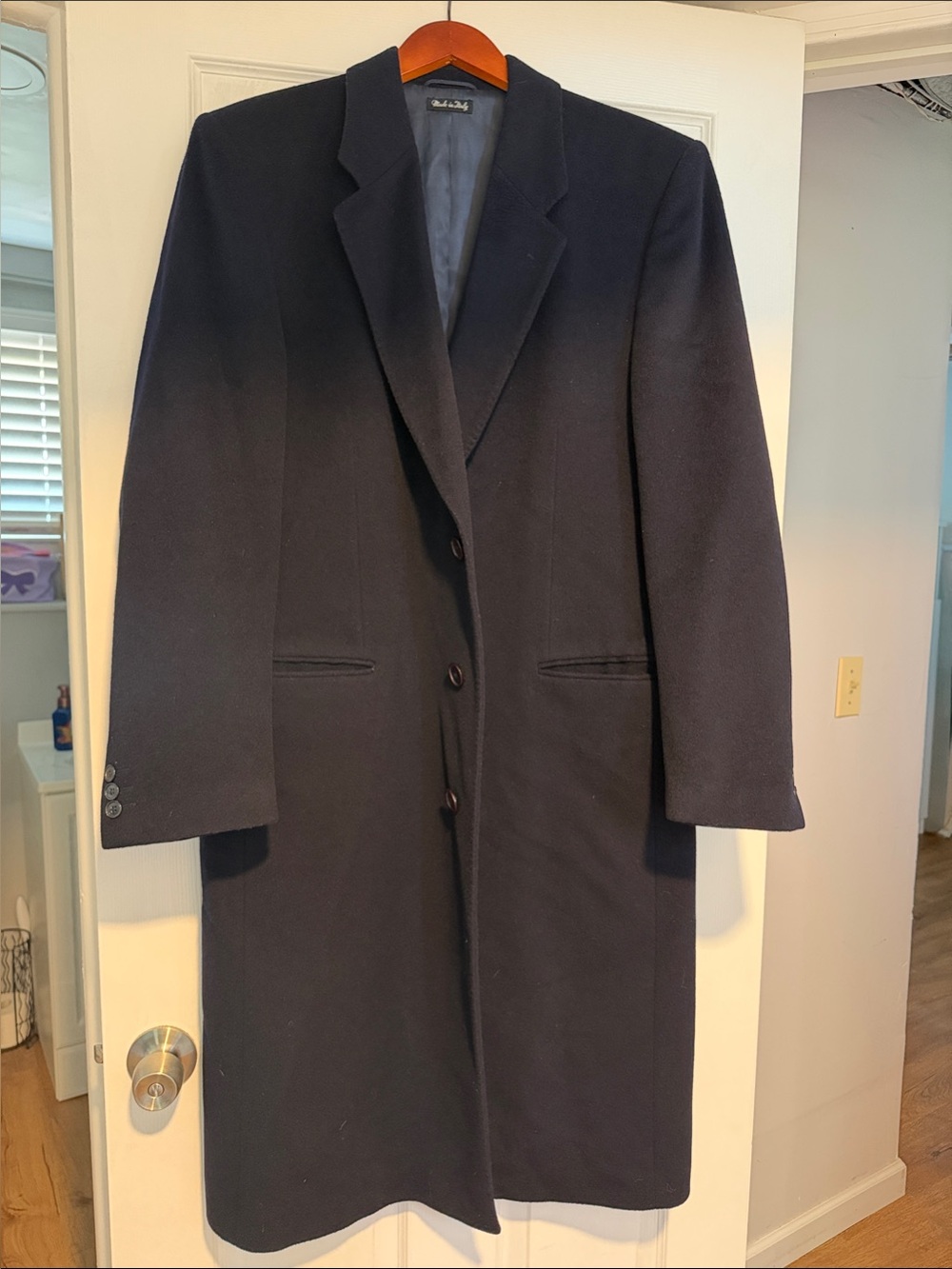 Men's Navy Wool Long Coat